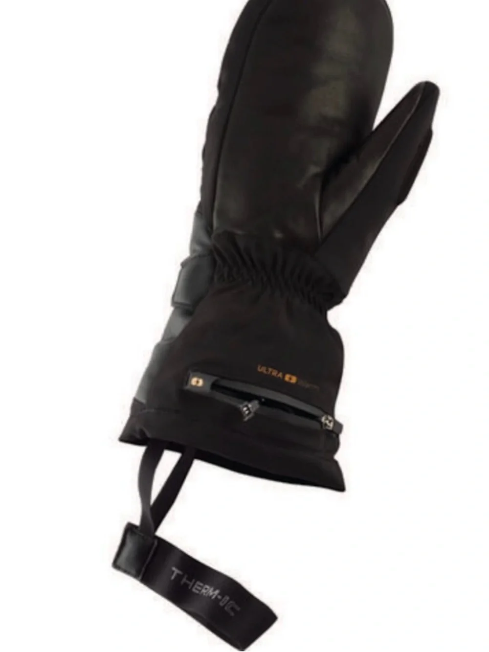 Thermic Heated Ski Mittens in Black with Orange Accents
